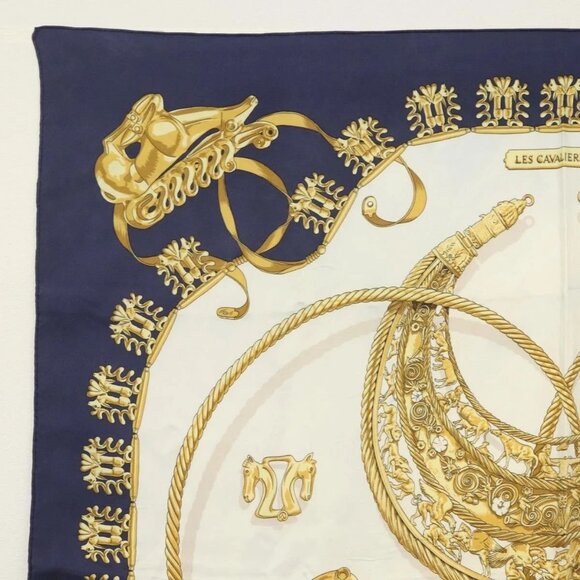 HERMES Carre 90 Scarf ""LES CAVALIERS D'OR"" Silk Navy Auth - Picture 2 of 15